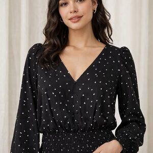 Elegant Black top with White Hearts